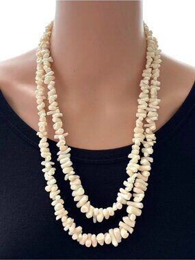 Vintage Coral Necklace Double Strand High Polish White Salmon Pink